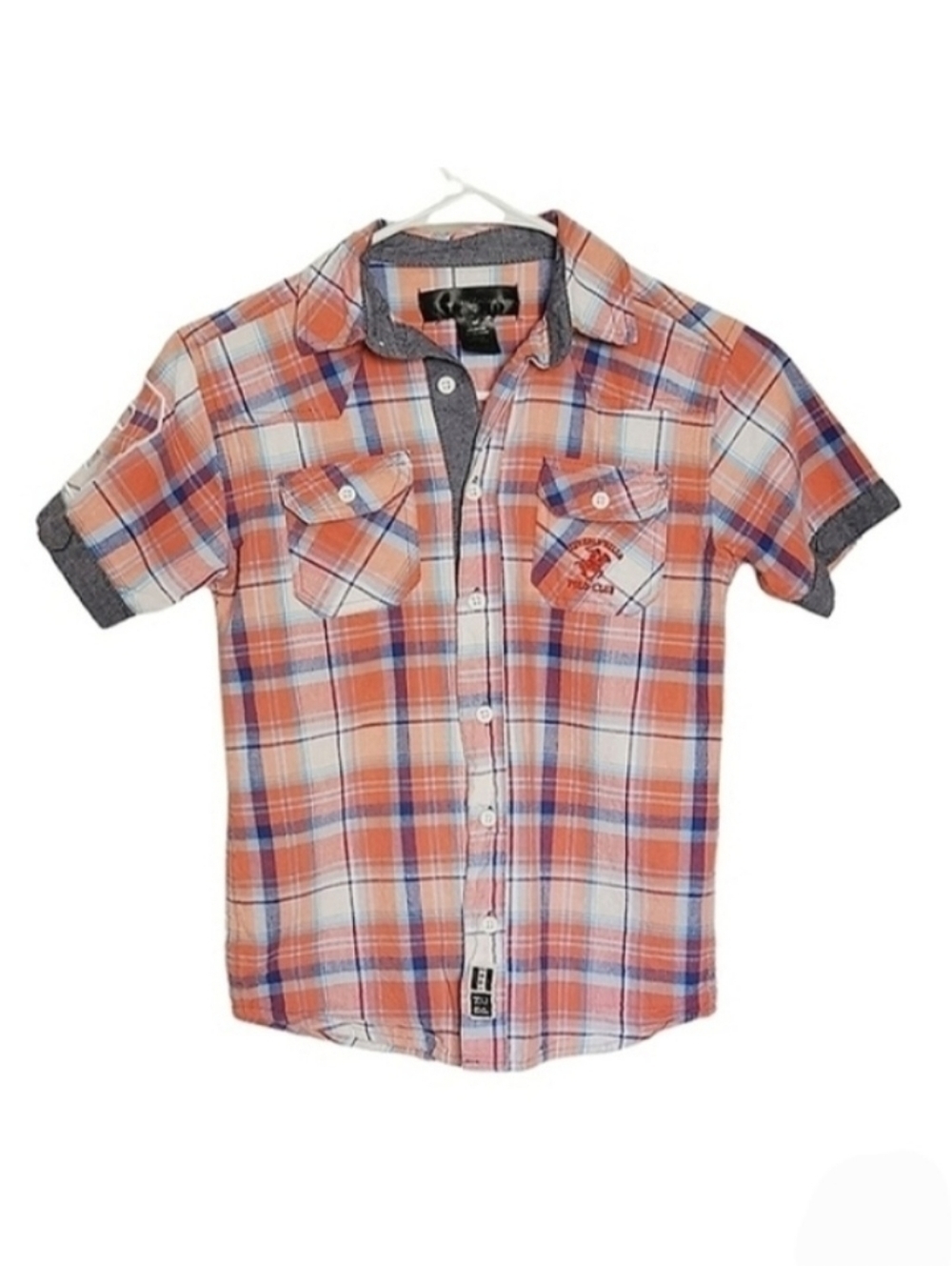 K1042 * Beverly Hills Polo Club Plaid Button Down Red Blue Size S (6)